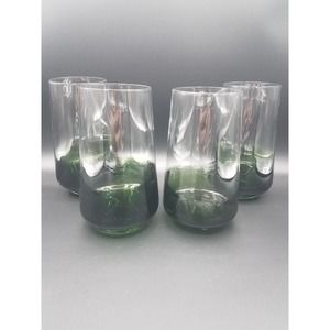 Pier 1 Set of 4 Mouth Hand Blown Green Elemental Tumblers 6” Drinking Glasses